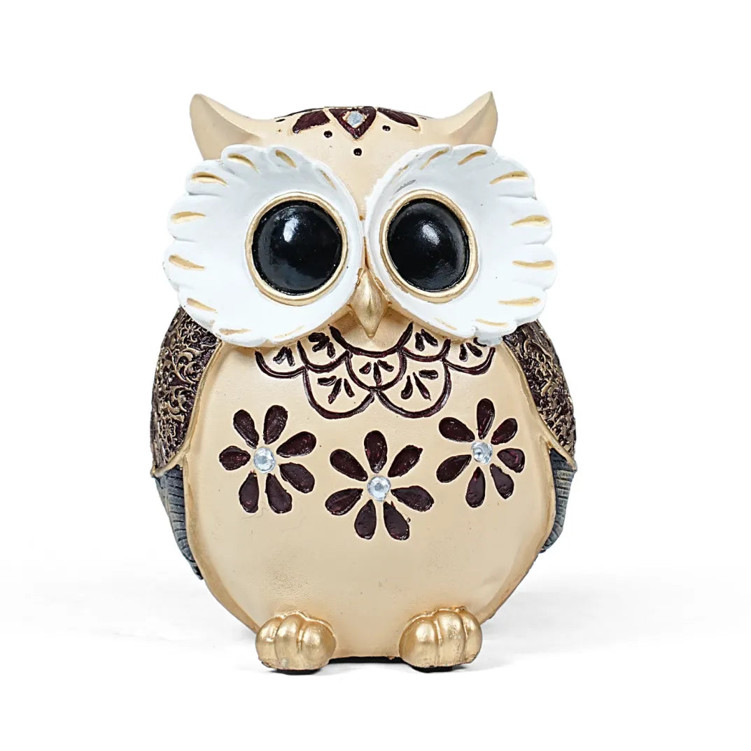 Purple Owl Figurine with Floral Design