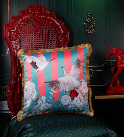 THE WHITE INK DECOR Tropical Elegance: Cushion Cover Bright Captivating Prints with Fringe Edging Set of Five