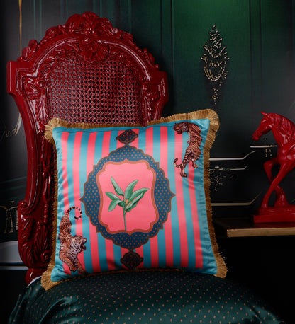 THE WHITE INK DECOR Tropical Elegance: Cushion Cover Bright Captivating Prints with Fringe Edging Set of Five