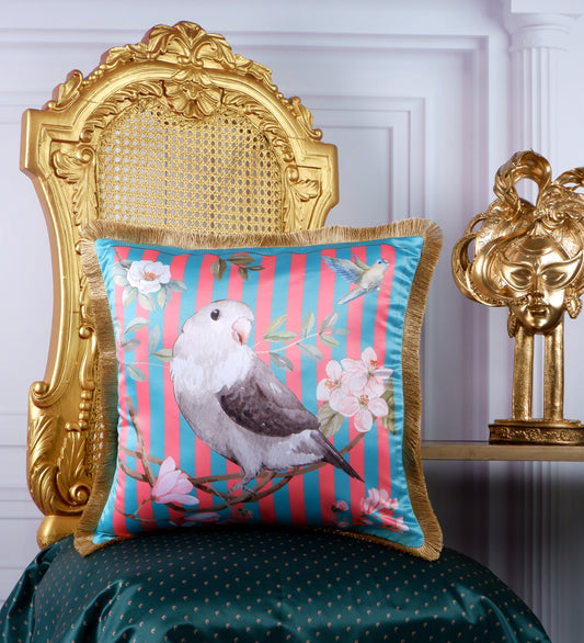 THE WHITE INK DECOR Premium Satin Print Cushion Cover with Fringe Edging and Concealed  238