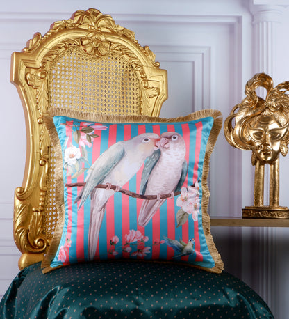 THE WHITE INK DECOR Premium Satin Print Cushion Cover with Fringe Edging and Concealed  239