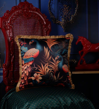 THE WHITE INK DECOR Tropical Elegance Cushion Cover Vibrant and Captivating Prints with Fringe Edging Set of Five