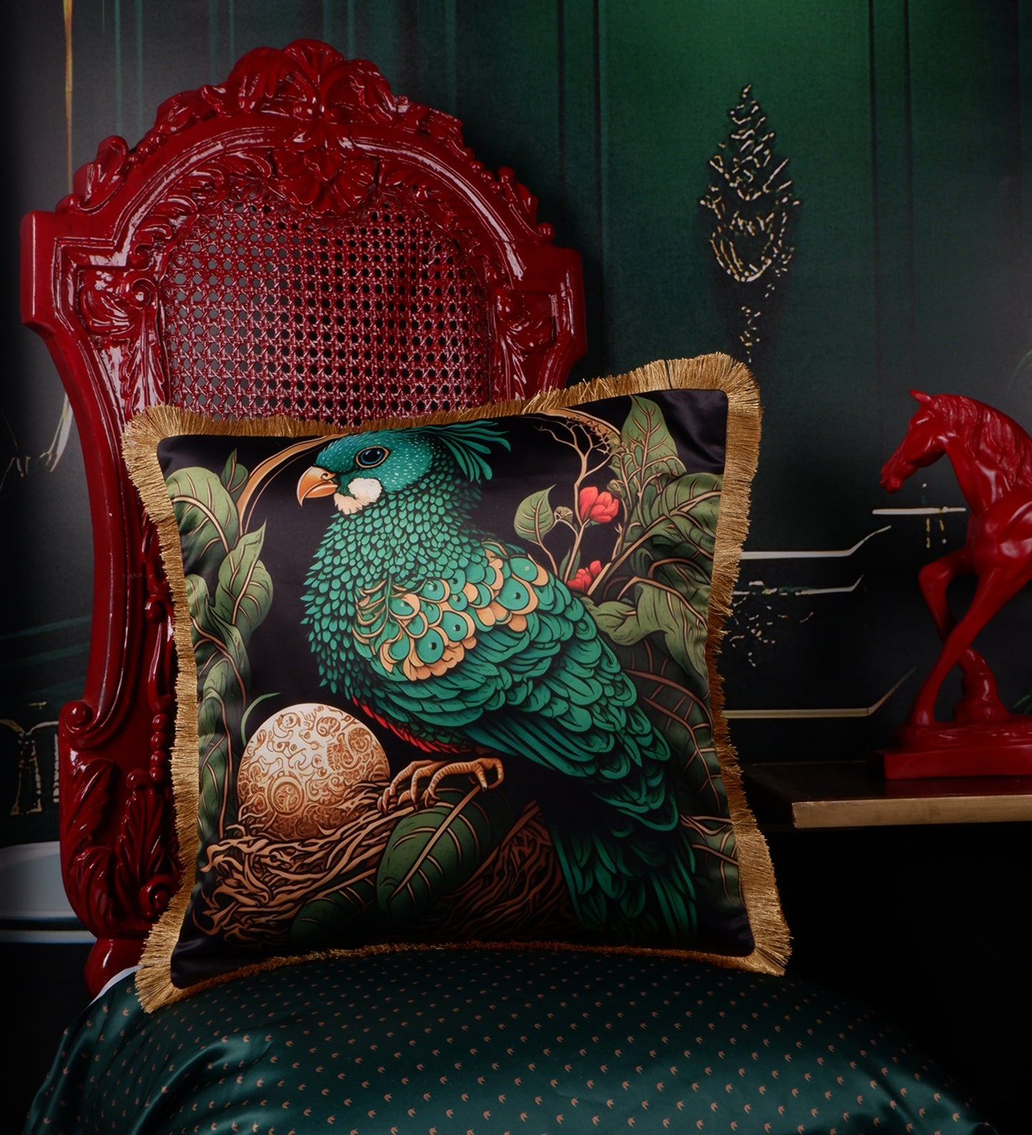 THE WHITE INK DECOR Tropical Elegance:: Cushion Cover Vibrant and Captivating Prints with Fringe Edging Set of Five