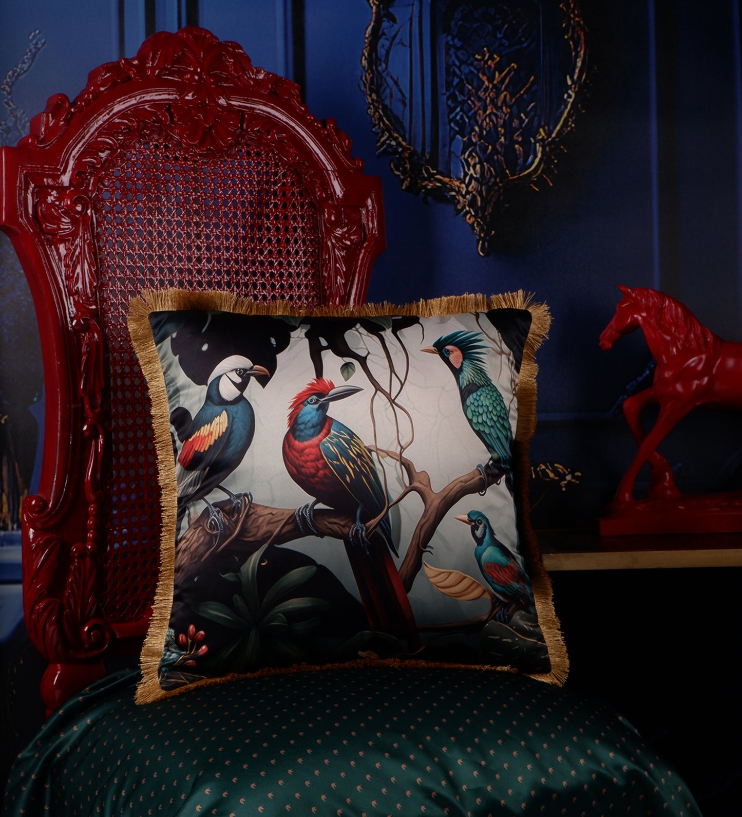 THE WHITE INK DECOR Tropical Elegance:: Cushion Cover Vibrant and Captivating Prints with Fringe Edging Set of Five