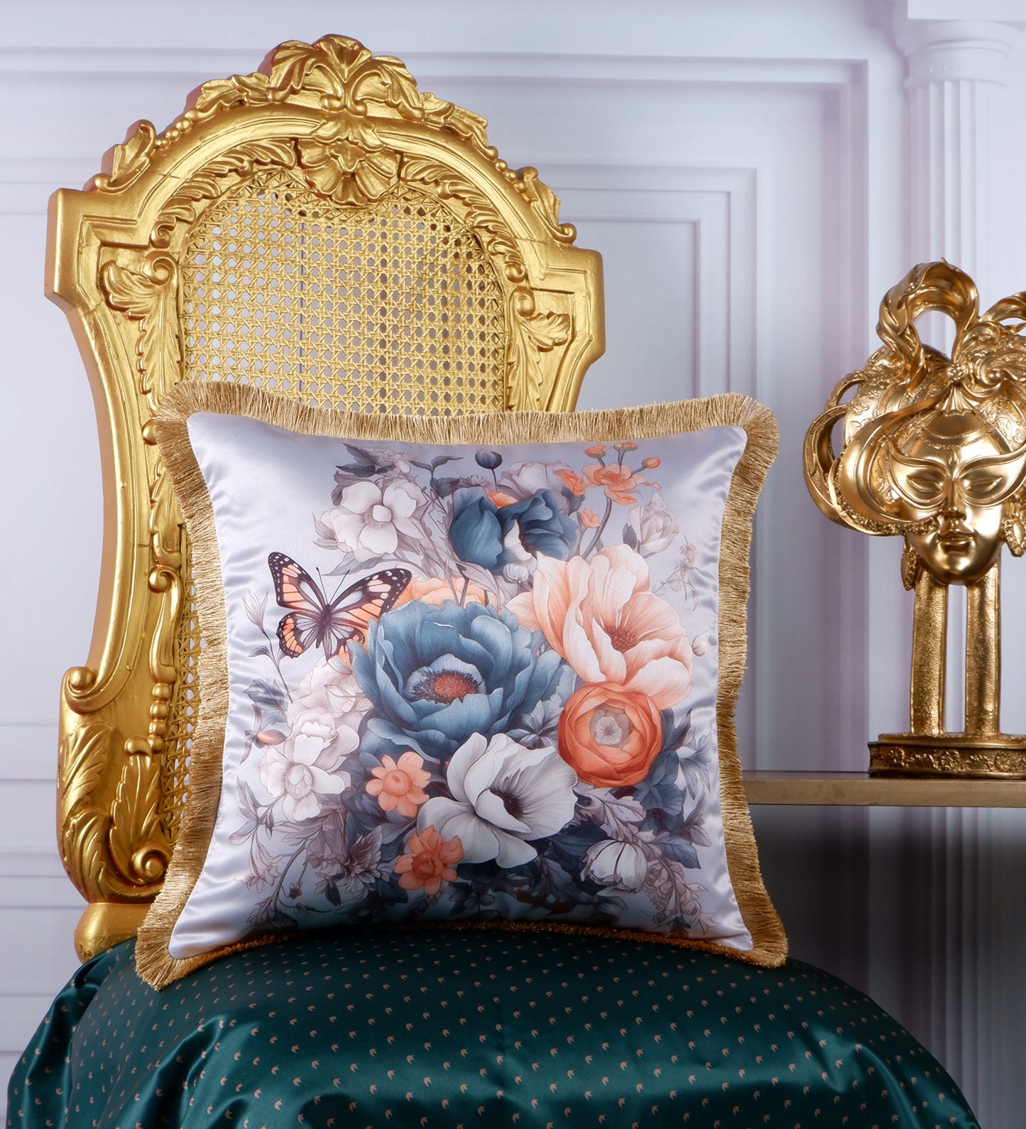 THE WHITE INK DECOR Spring fine Satin Cushion Cover with Fringe Edging and Concealed