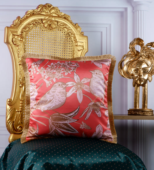 THE WHITE INK DECOR Premium Satin Print Cushion Cover with Fringe Edging and Concealed 173