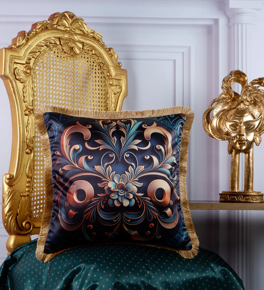 THE WHITE INK DECOR Premium Satin Cushion Cover Crafted with Golden Fringe Edging and Concealed 183