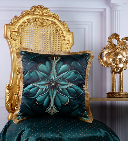 THE WHITE INK DECOR Premium Satin Cushion Cover Crafted with Golden Fringe Edging and Concealed187