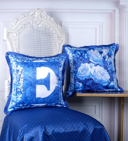 THE WHITE INK DECOR Premium Satin Cushion Cover Crafted with Fringe Edging and Concealed Letter E