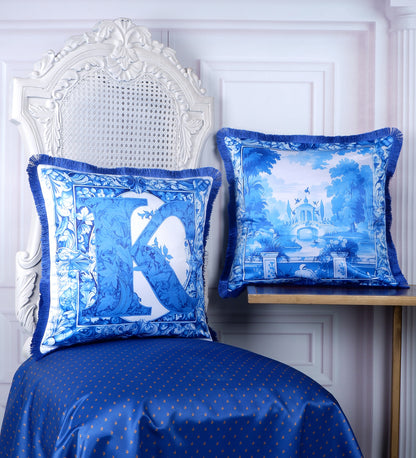 THE WHITE INK DECOR Premium Satin Imperial Printed Cushion Cover with Fringe Edging and Concealed  Lifestyle413