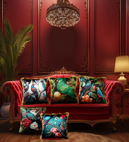 THE WHITE INK DECOR Tropical Elegance:: Cushion Cover Vibrant and Captivating Prints with Fringe Edging Set of Five