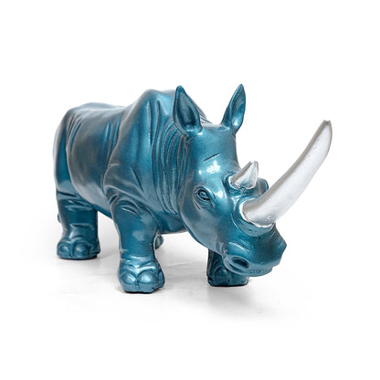 Blue Rhino Sculpture – Modern Abstract Home Decor Piece