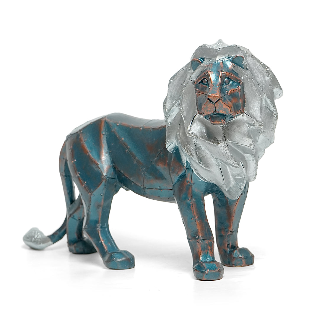 Geometric Silver and Bronze Lion Figurine- Modern Home Decor Showpiece