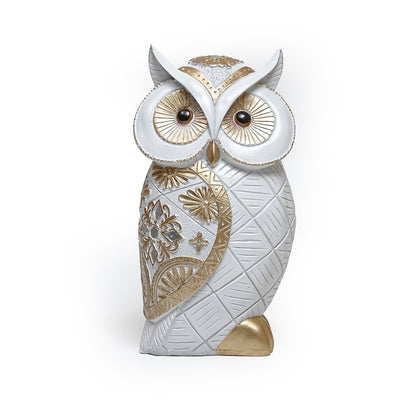 White and Gold Owl Figurine – Decorative Home Showpiece