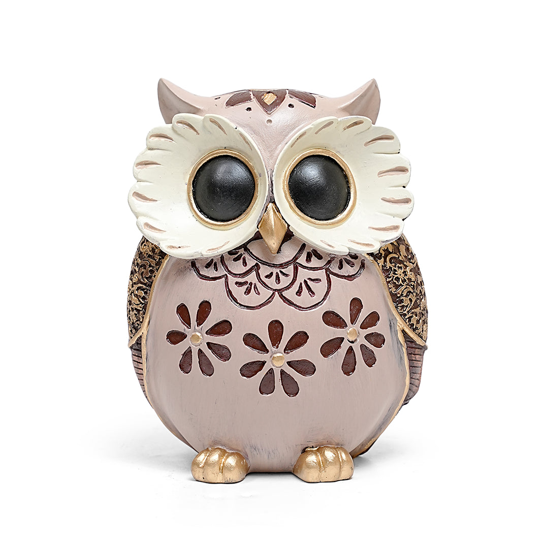 Purple Owl Figurine with Floral Design