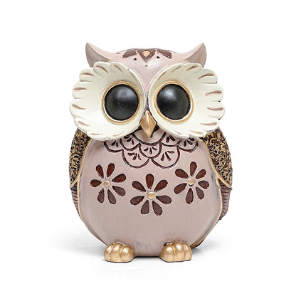 Purple Owl Figurine with Floral Design