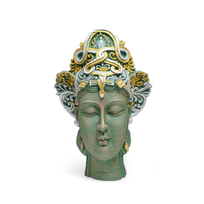 Green Buddha Head Sculpture – Ornate Home Decor Showpiece