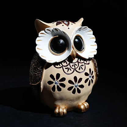 Purple Owl Figurine with Floral Design