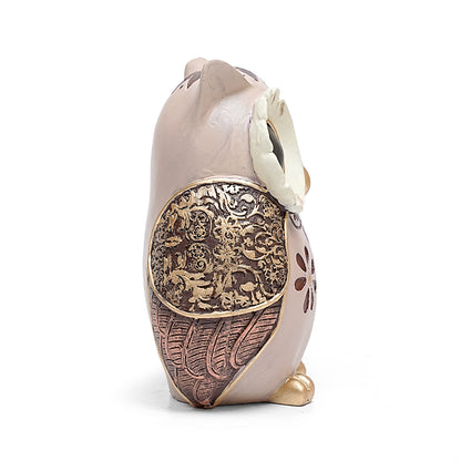 Purple Owl Figurine with Floral Design