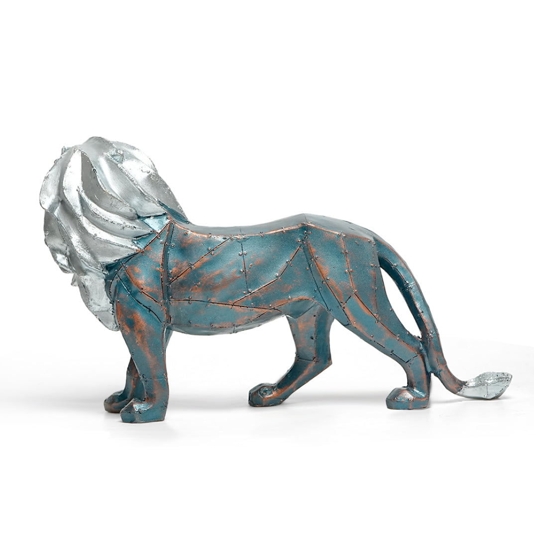 Geometric Silver and Bronze Lion Figurine- Modern Home Decor Showpiece