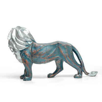 Geometric Silver and Bronze Lion Figurine- Modern Home Decor Showpiece