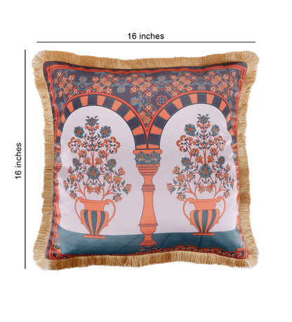 THE WHITE INK DECOR Premium Satin Imperial Printed Cushion Cover with Fringe Edging and Concealed  Lifestyle 251