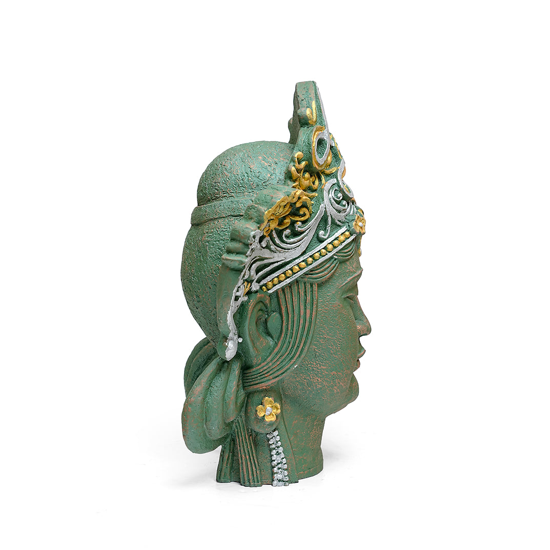 Green Buddha Head Sculpture – Ornate Home Decor Showpiece