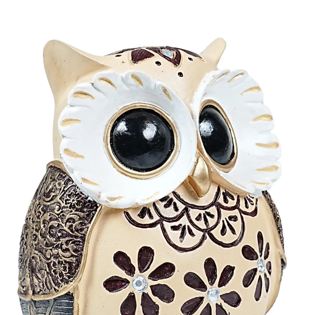 Purple Owl Figurine with Floral Design