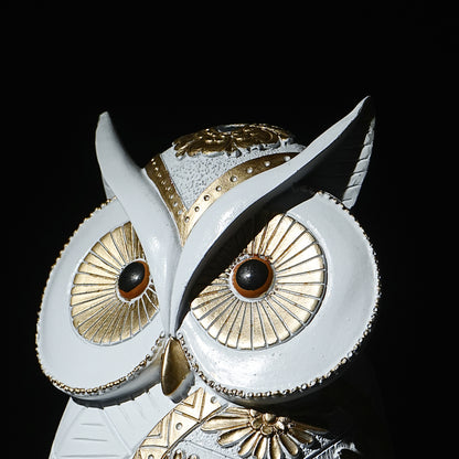 White and Gold Owl Figurine – Decorative Home Showpiece