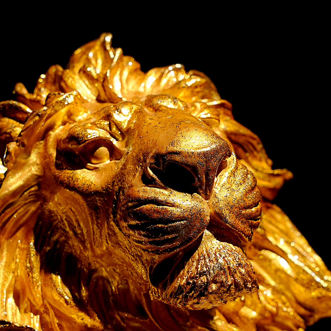 Majestic Golden Lion Head Statue-Elegant Home Decor Piece