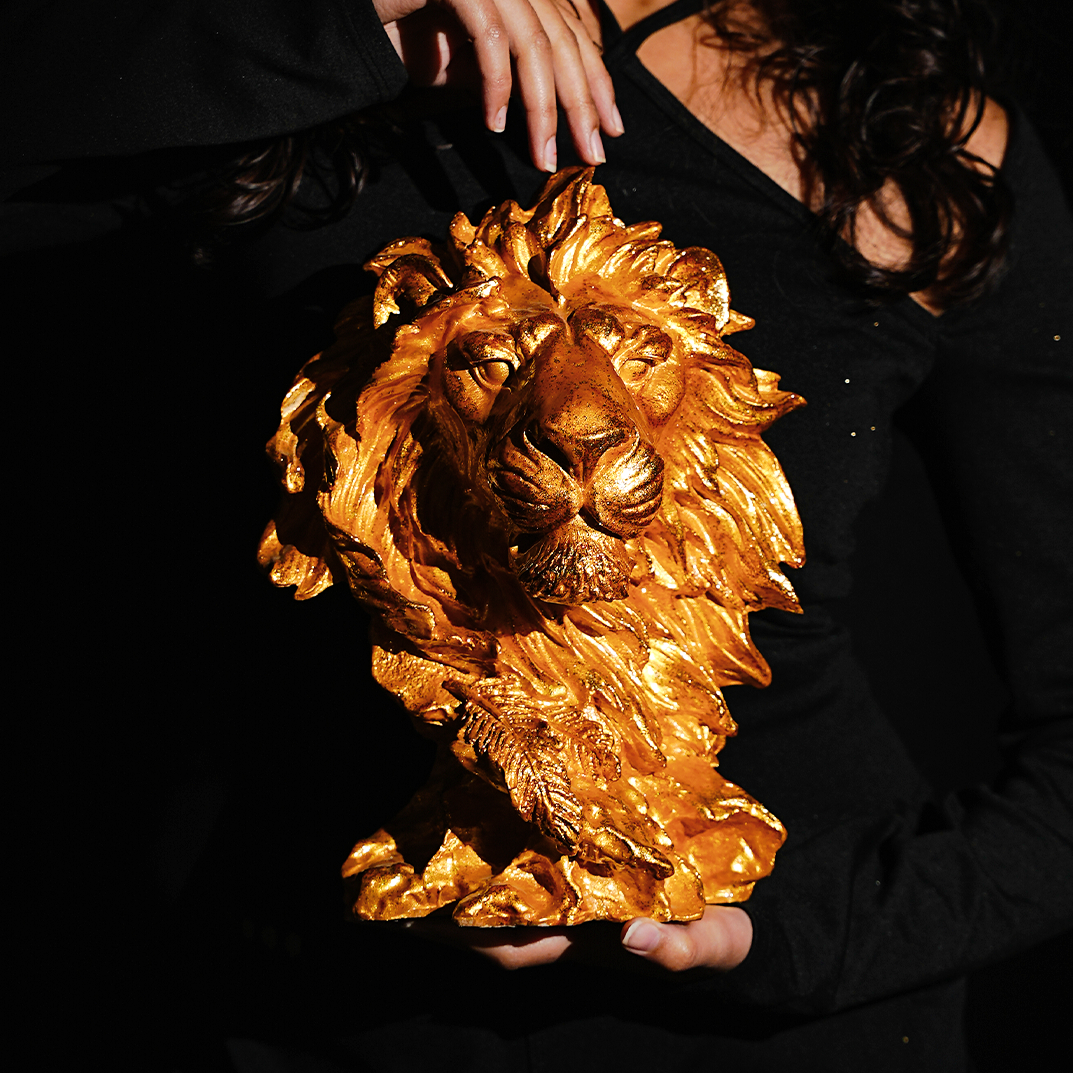 Majestic Golden Lion Head Statue-Elegant Home Decor Piece