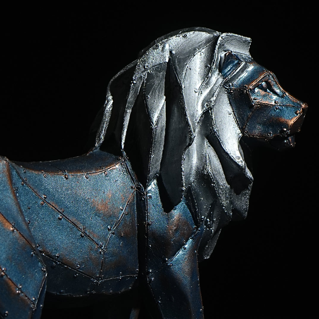 Geometric Silver and Bronze Lion Figurine- Modern Home Decor Showpiece