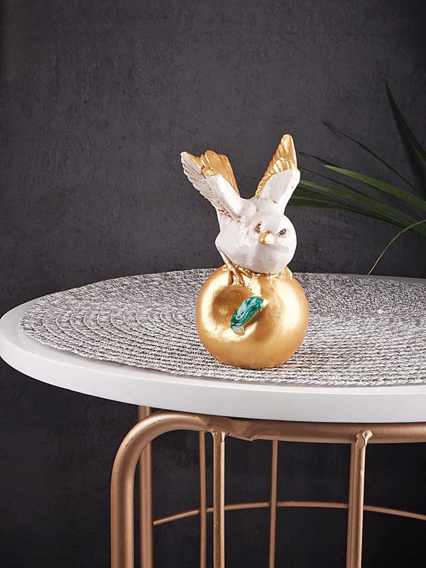 Handicrafted Polyresin Cute Bird Love Bird Sitting On Fruit Figurine Showpiece for Wedding Gift,Home Decor and Positive Energy, Premium Gold (5 inches)