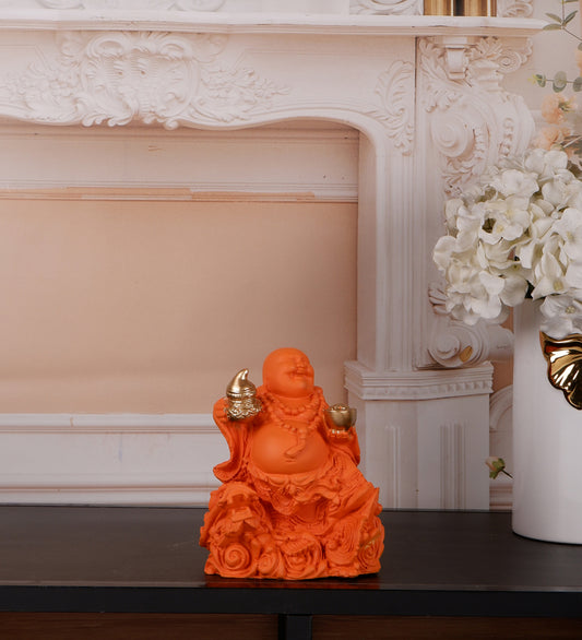 Harmony in Hue Orange and Gold Laughing Buddha Showpiece