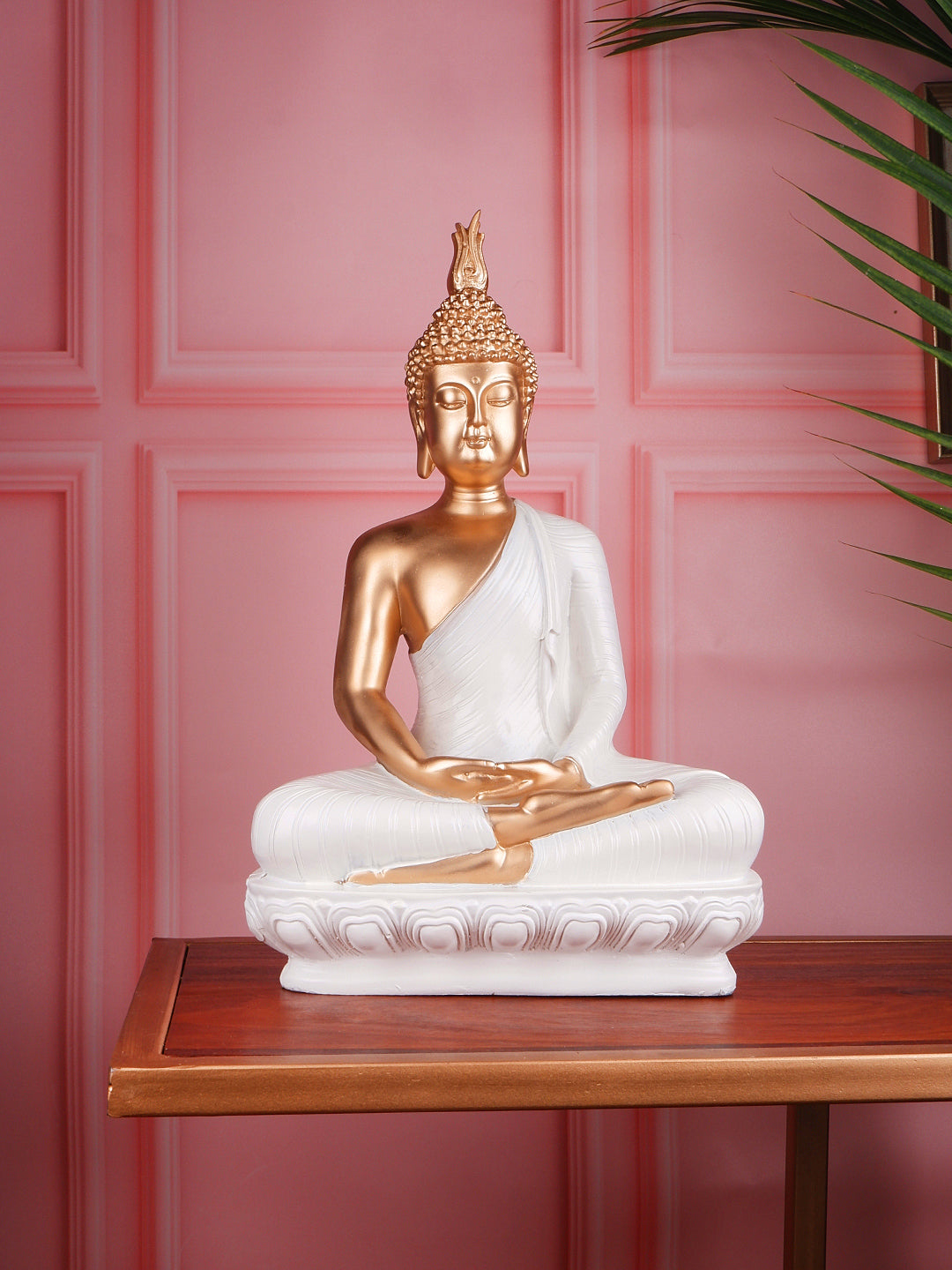 Premium white and gold meditating buddha