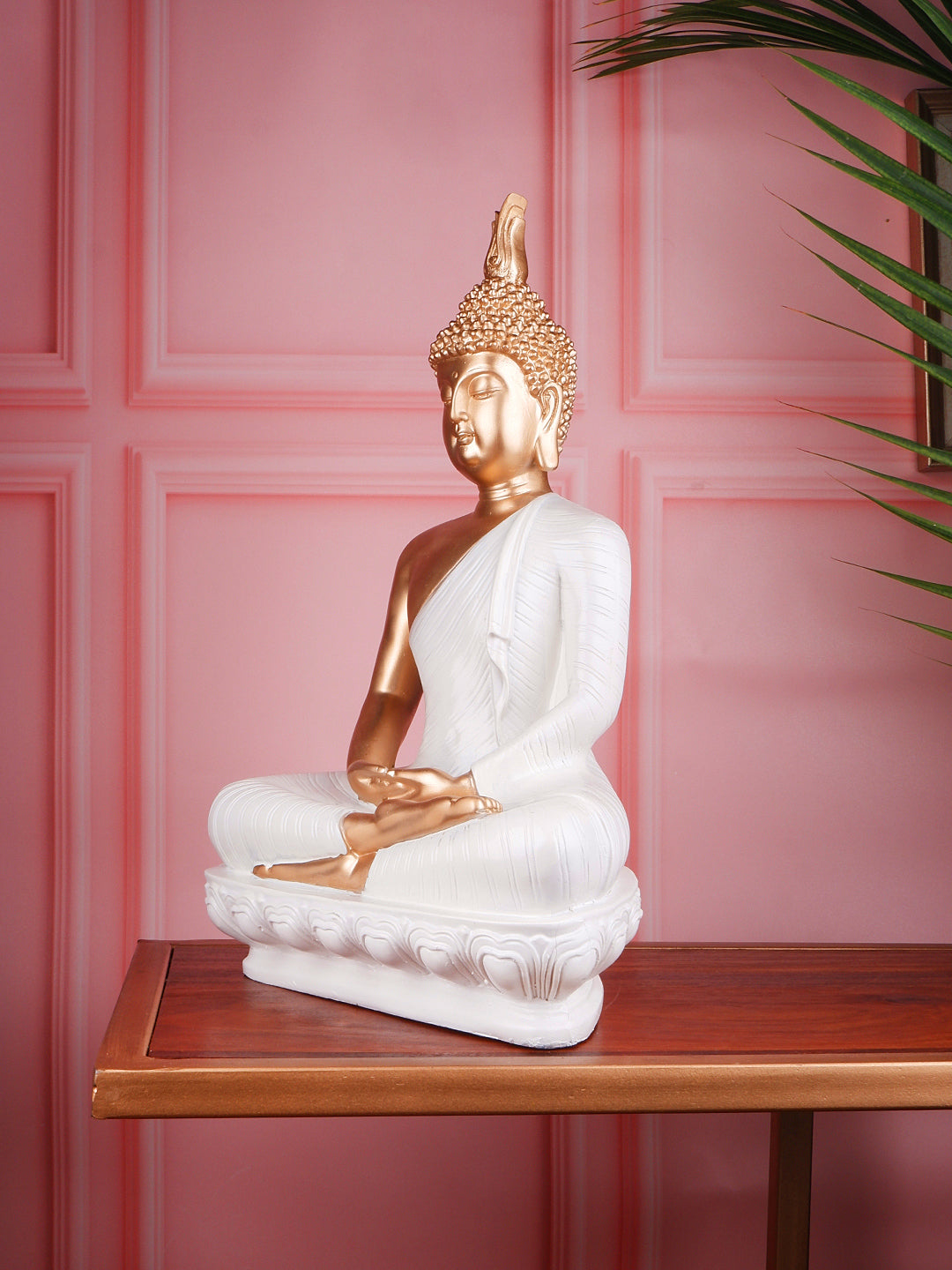 Premium white and gold meditating buddha