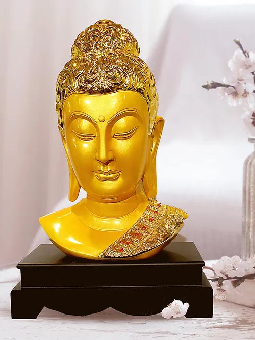 Majestic Golden Buddha Head Decorative Tabletop Sculpture