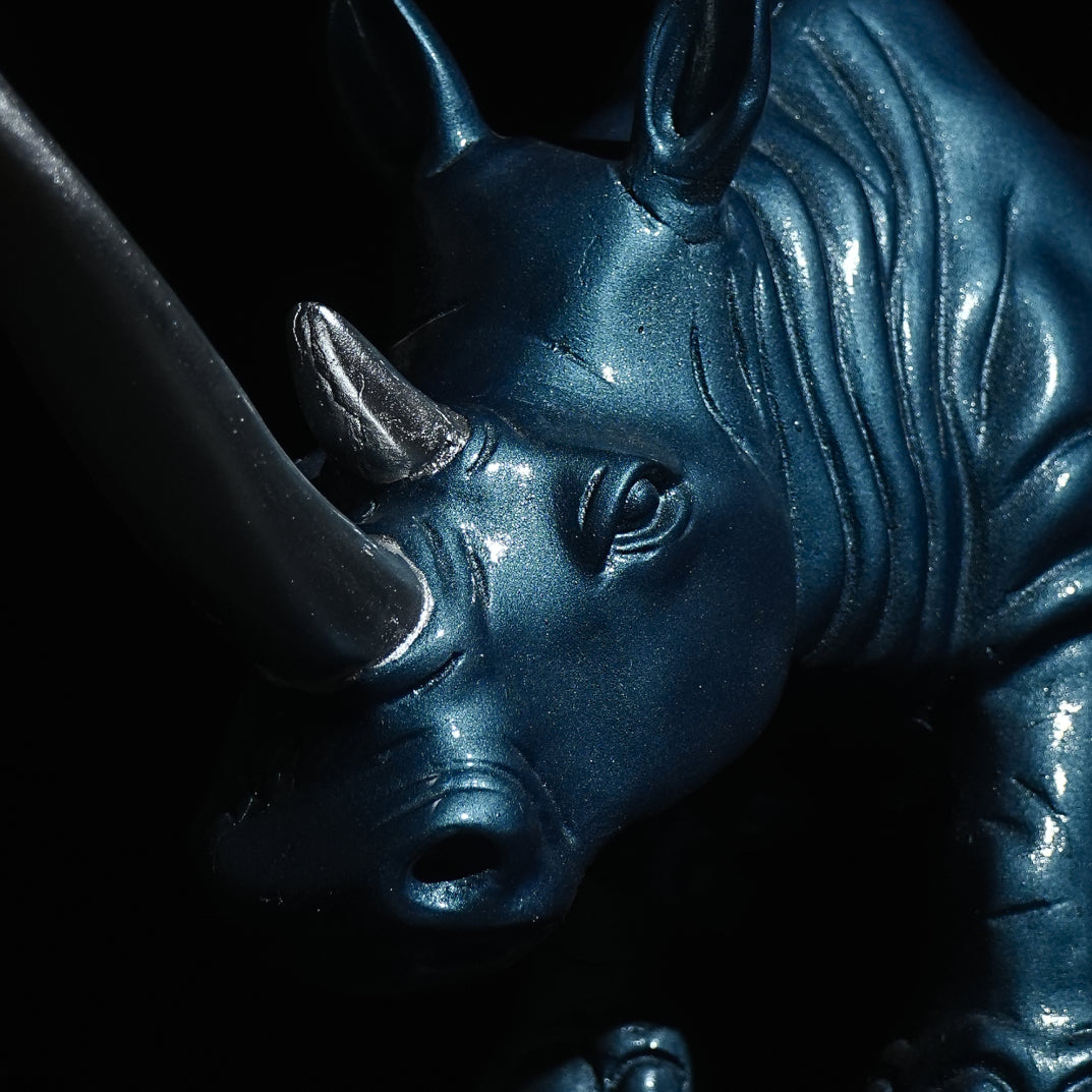 Blue Rhino Sculpture – Modern Abstract Home Decor Piece