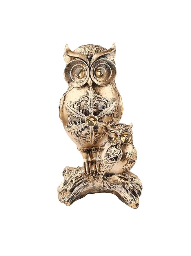 Premium fengshui owl Figurine Gold, A Symbol of Wisdom and Fortune for Home and Living Room Decor Item, Statue, Figurine (8.5 inches)