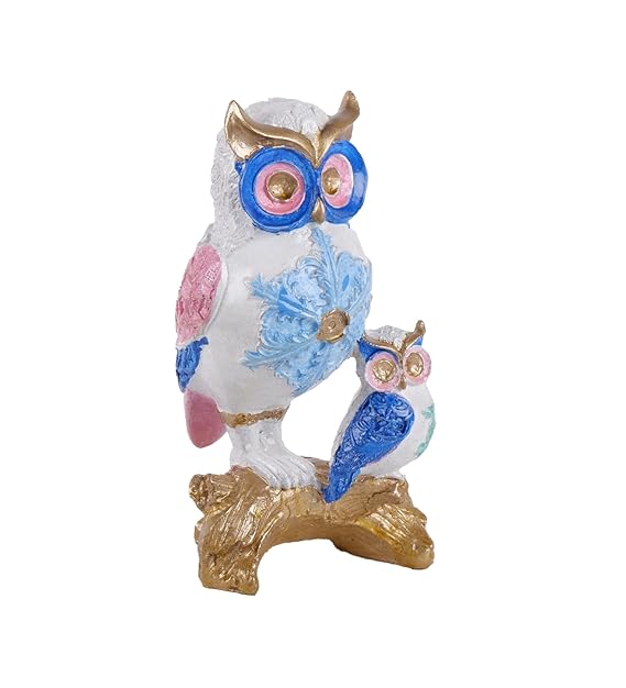 Premium Auspicious Owl with Golden Eye A Symbol of Wisdom and Fortune for Home and Living Room Decor Item, Statue, Figurine (8.5 inches)