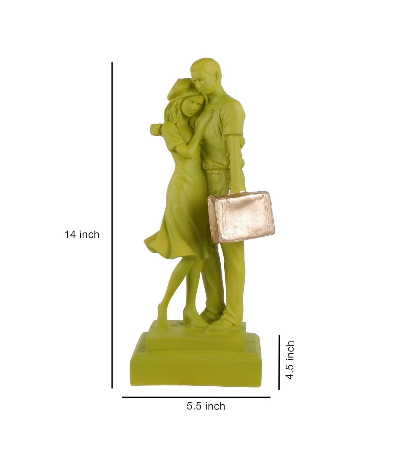 The Radiant Green Couple Showpeice with Golden Luggage A Symbol of Adventure & Love