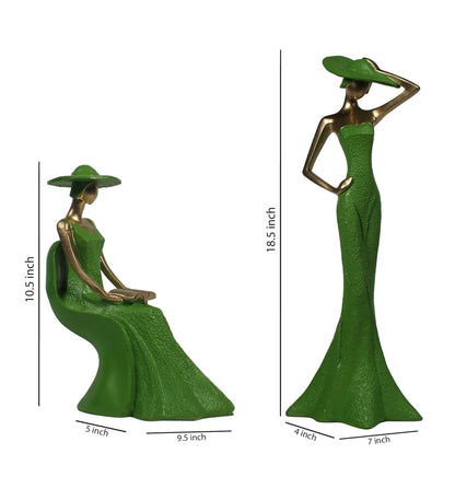 THE WHITE INK DECOR Dual Elegance: A Pair of Refined Figures in Green Colour