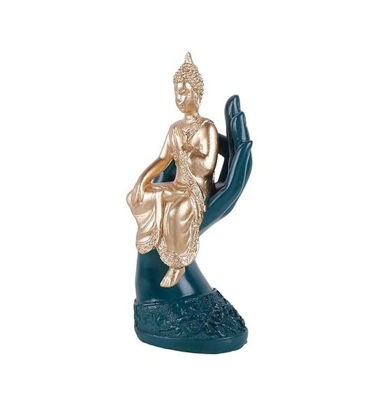 Golden Enlightenment: Buddha, Palm Buddha Hand Statues Idol for Home, Office, Living Room Decor and Mandir Pooja Room and Diwali Decor