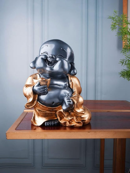 Premium Feng Shui Decorative Resin Buddha Baby Monk Statues Baby- Laughing Buddha Statue, Showpiece, Idol, Figurine for Home Decor, Vastu, Good Luck Idol (10 Inches)