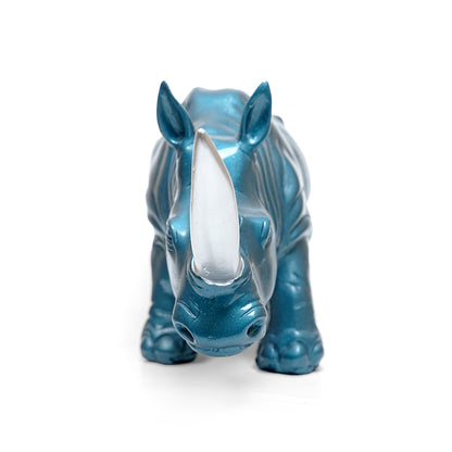 Blue Rhino Sculpture – Modern Abstract Home Decor Piece