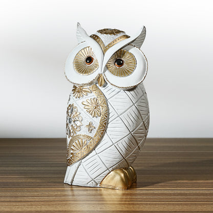 White and Gold Owl Figurine – Decorative Home Showpiece