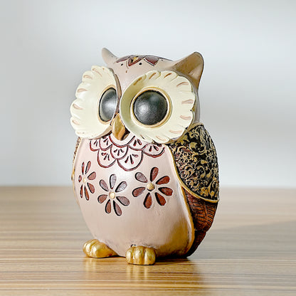 Purple Owl Figurine with Floral Design