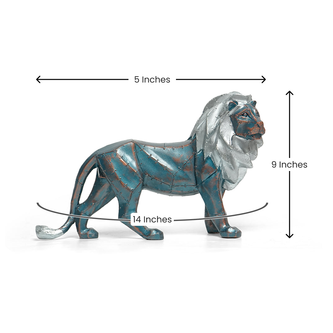 Geometric Silver and Bronze Lion Figurine- Modern Home Decor Showpiece