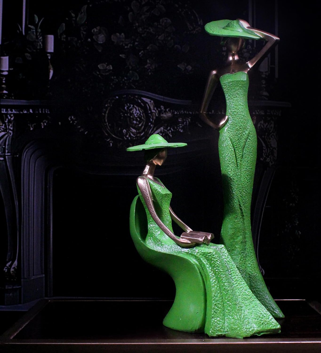 THE WHITE INK DECOR Dual Elegance: A Pair of Refined Figures in Green Colour