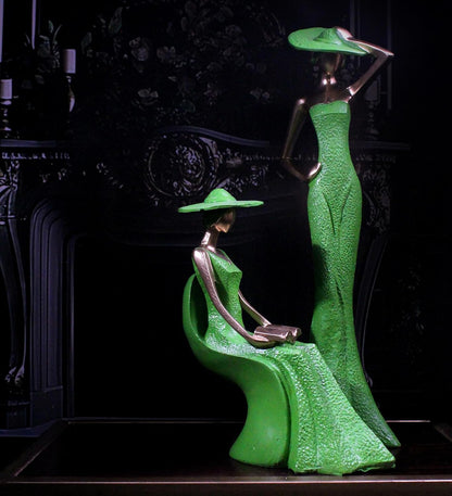 THE WHITE INK DECOR Dual Elegance: A Pair of Refined Figures in Green Colour